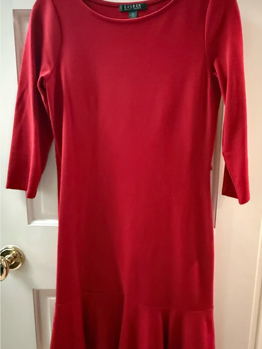 Lauren Ralph Lauren Red Long-Sleeve Boatneck Sheath Dress